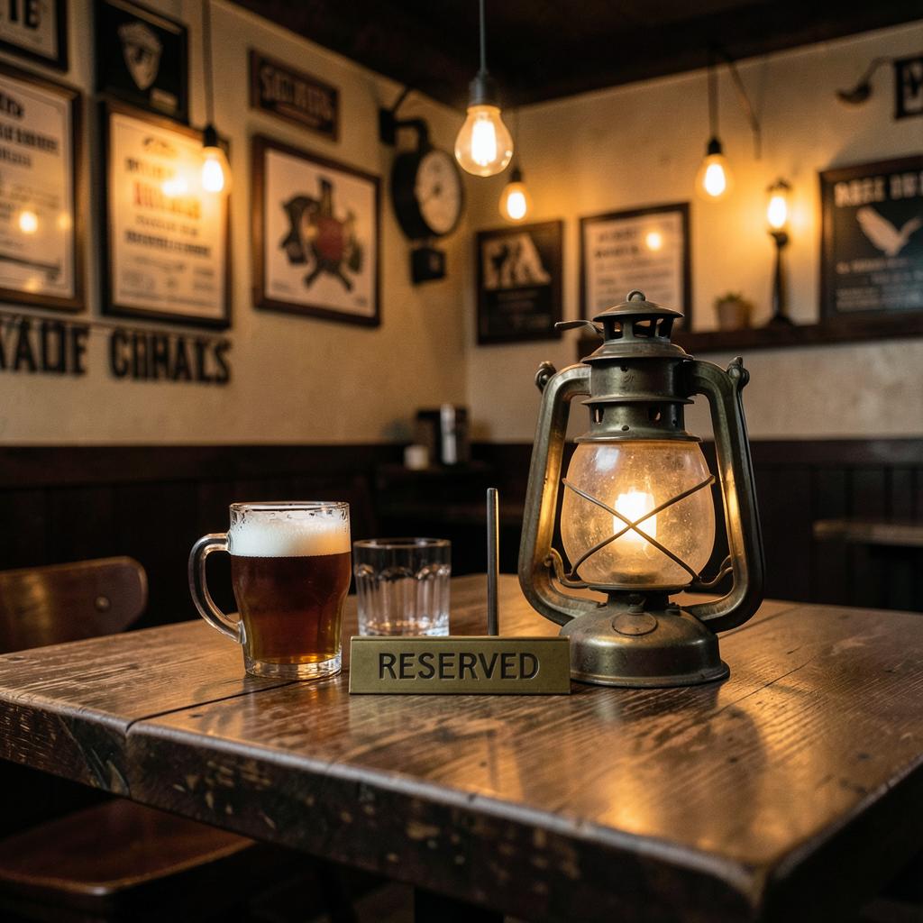 Mesa reservada con copas y velas en Railroad Tap Station